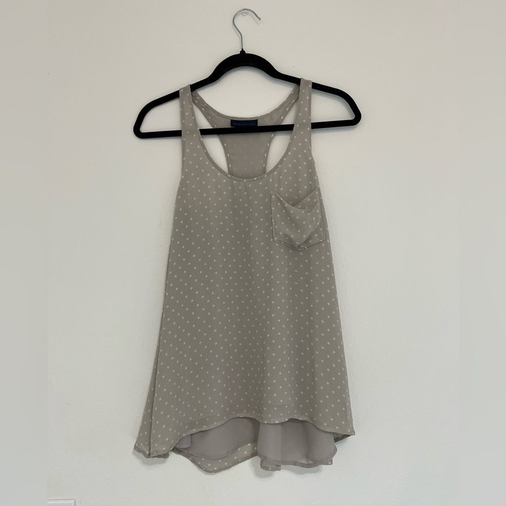 Martin + Osa Grey Silk Polka Dot Tank Top